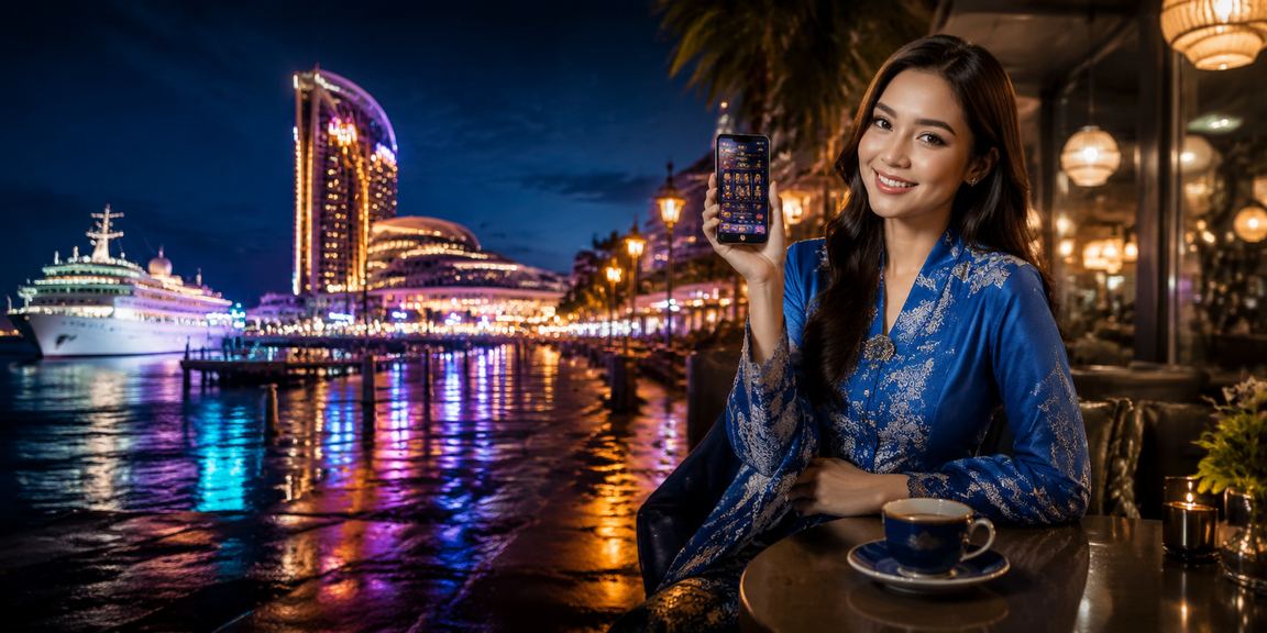 Pemain kasino mudah alih Malaysia memakai baju kurung menggunakan telefon pintar